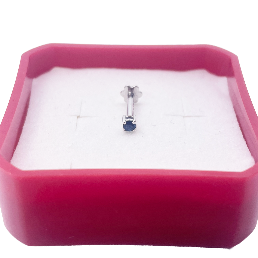 18ct White Gold & Blue Sapphire Nose Stud / Nose Pin 0.02 Carats 4-Claw 2.0 mm