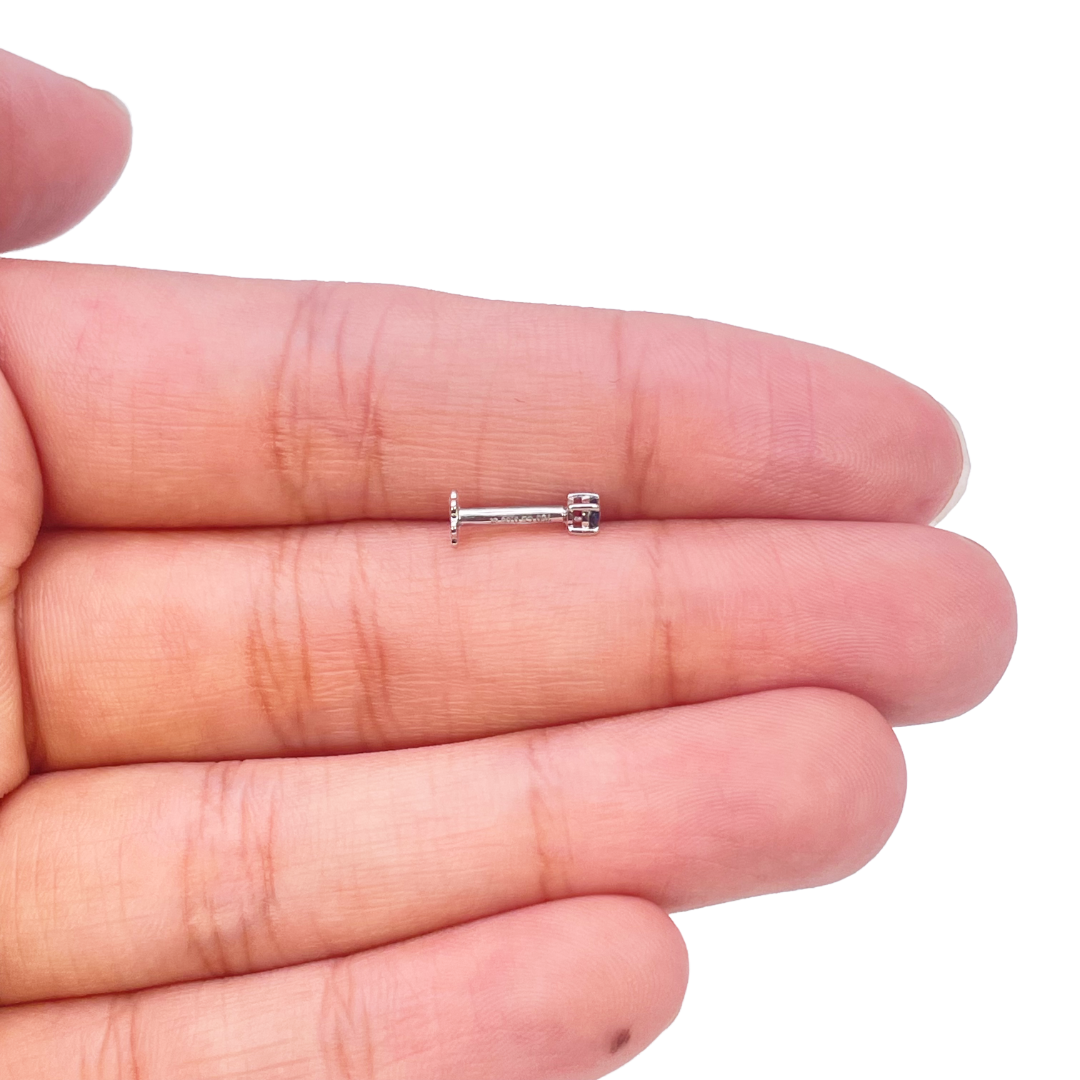 18ct White Gold & Blue Sapphire Nose Stud / Nose Pin 0.02 Carats 4-Claw 2.0 mm