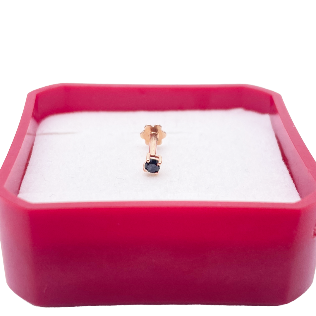 18ct Rose Gold & Black Diamond Nose Stud / Nose Pin 0.05 Carats 4-Claw 2.0 mm