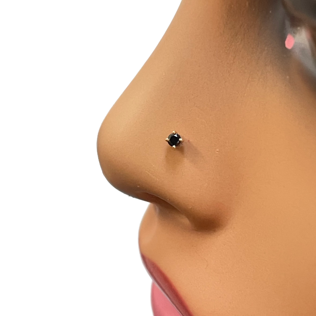 18ct Rose Gold & Black Diamond Nose Stud / Nose Pin 0.05 Carats 4-Claw 2.0 mm