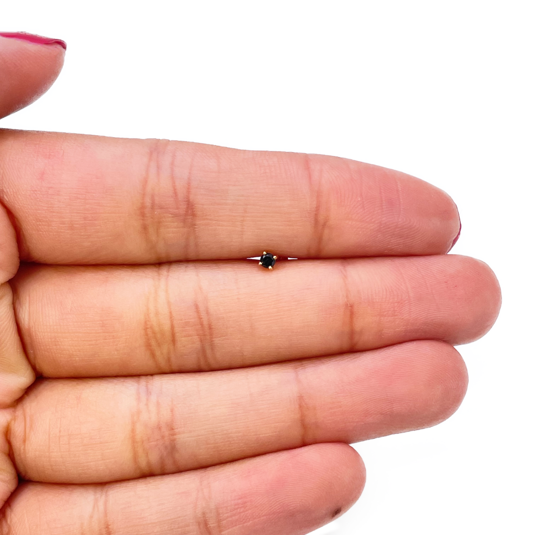 18ct Rose Gold & Black Diamond Nose Stud / Nose Pin 0.05 Carats 4-Claw 2.0 mm