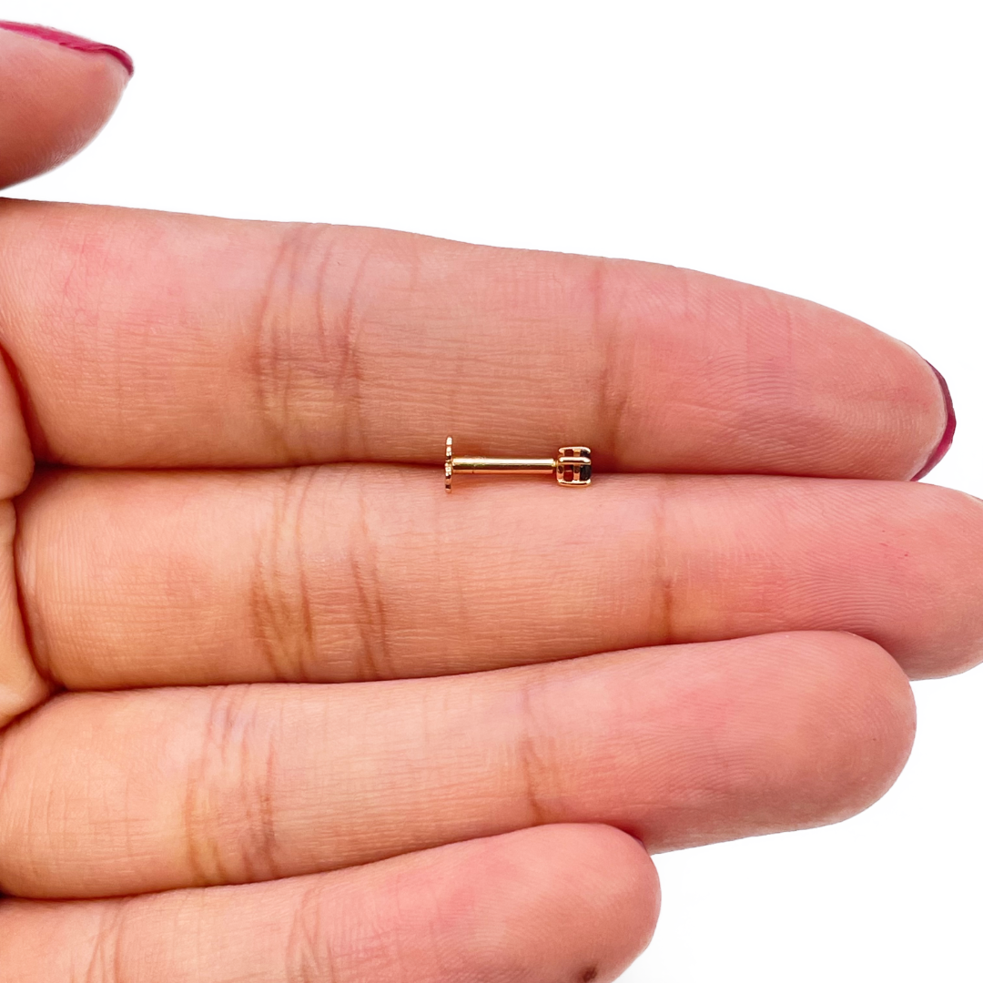 18ct Rose Gold & Black Diamond Nose Stud / Nose Pin 0.05 Carats 4-Claw 2.0 mm