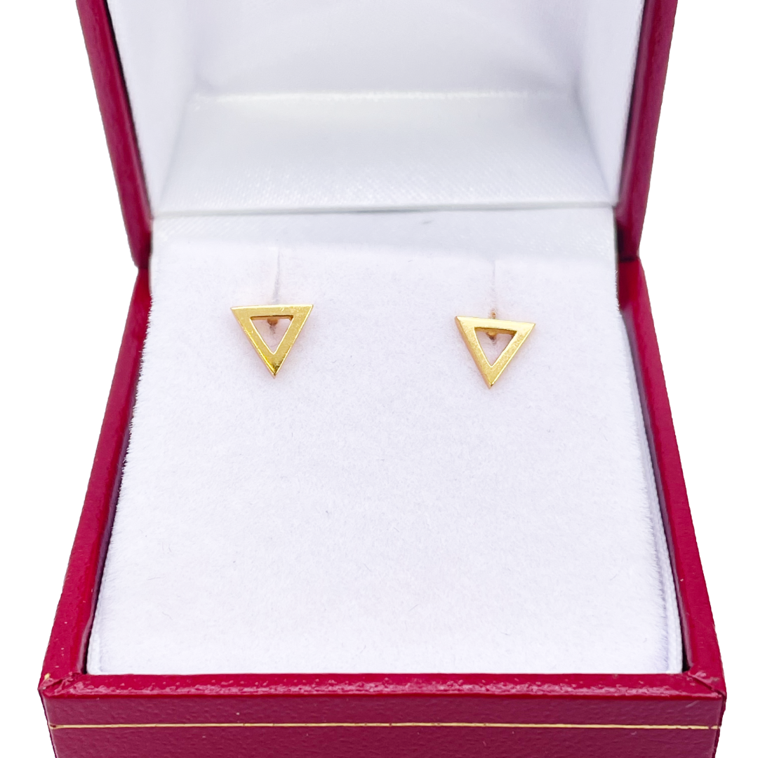 22ct Yellow Gold Triangle Button Style Stud Earrings 6.3mm Width