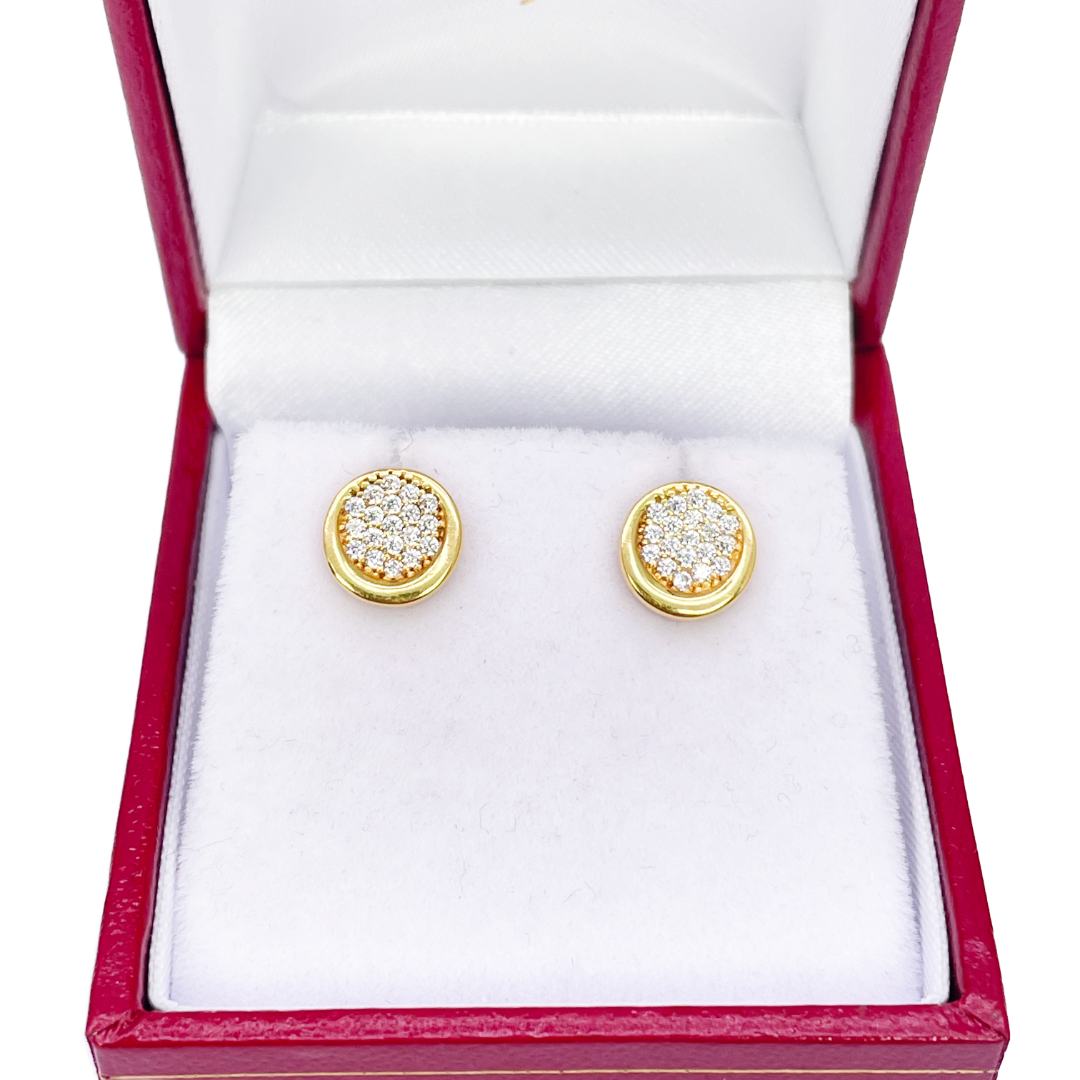 22ct Yellow Gold High Polished Cubic Zirconia Round Button Stud Earrings