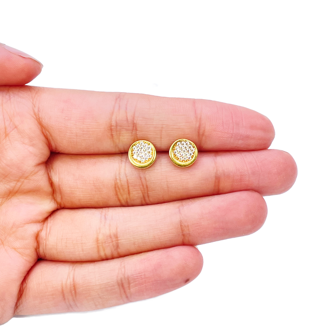22ct Yellow Gold High Polished Cubic Zirconia Round Button Stud Earrings
