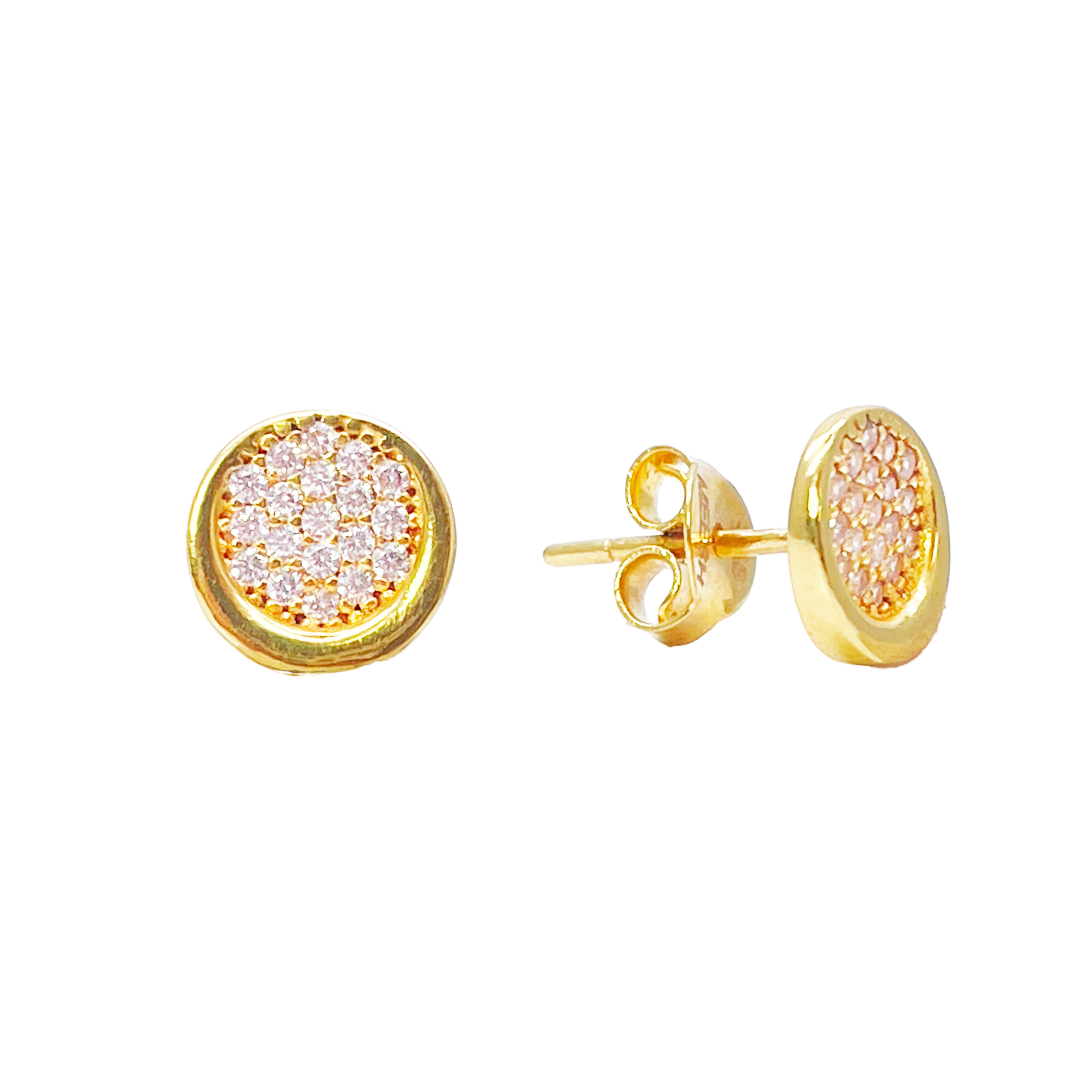 22ct Yellow Gold High Polished Cubic Zirconia Round Button Stud Earrings