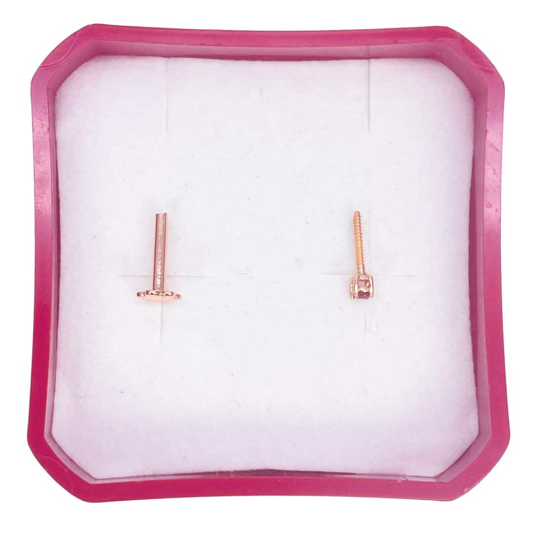 18ct Rose Gold & Natural Ruby Nose Stud Pin 0.02 Carats 4-Claw 1.8 mm