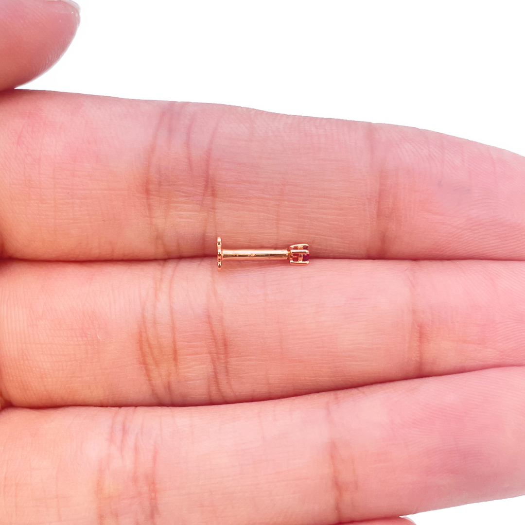 18ct Rose Gold & Natural Ruby Nose Stud Pin 0.02 Carats 4-Claw 1.8 mm