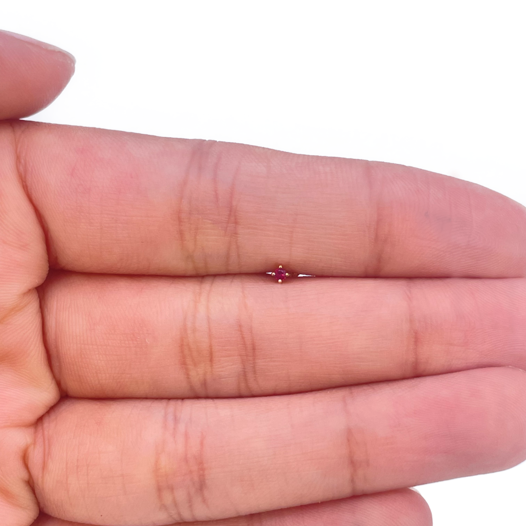 18ct Rose Gold & Natural Ruby Nose Stud Pin 0.02 Carats 4-Claw 1.8 mm