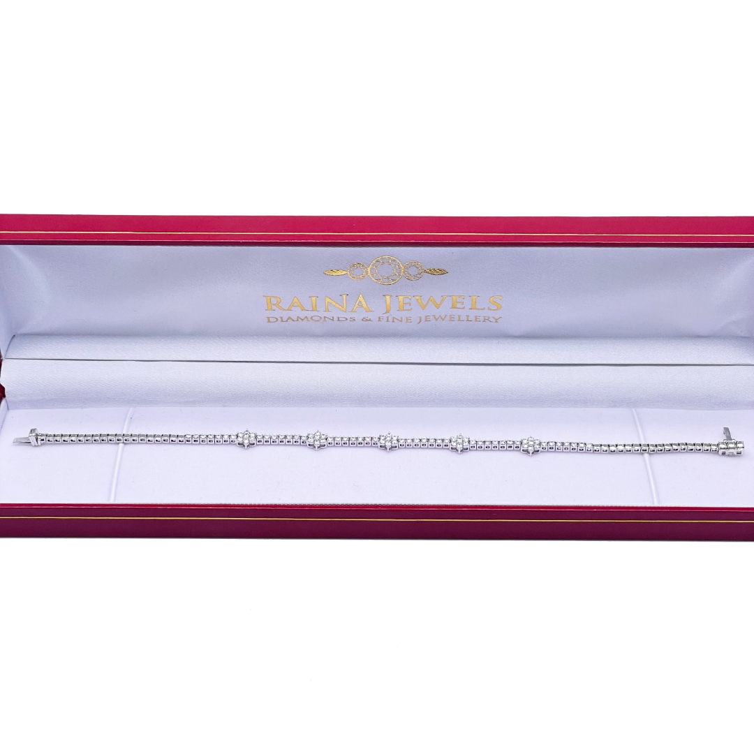 14ct White Gold Natural Diamond Flower Shaped Tennis Bracelet 1.47cts Diamond Bracelet