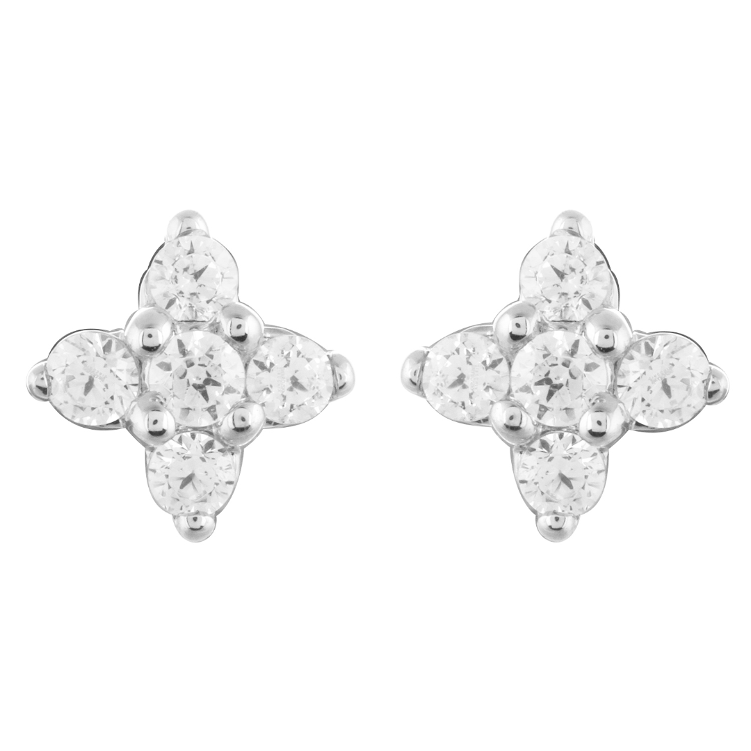 18ct White Gold Round Diamonds Fancy Flower Earrings Studs 0.16ct