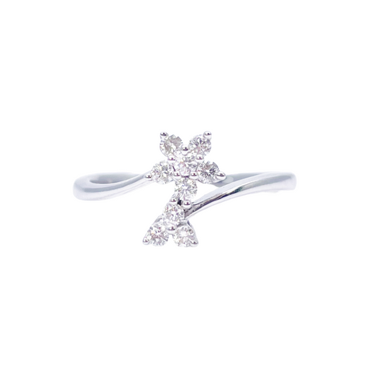 18ct White Gold Round Diamond Floral Cross Over Ring 0.21ct  Diamond Ring