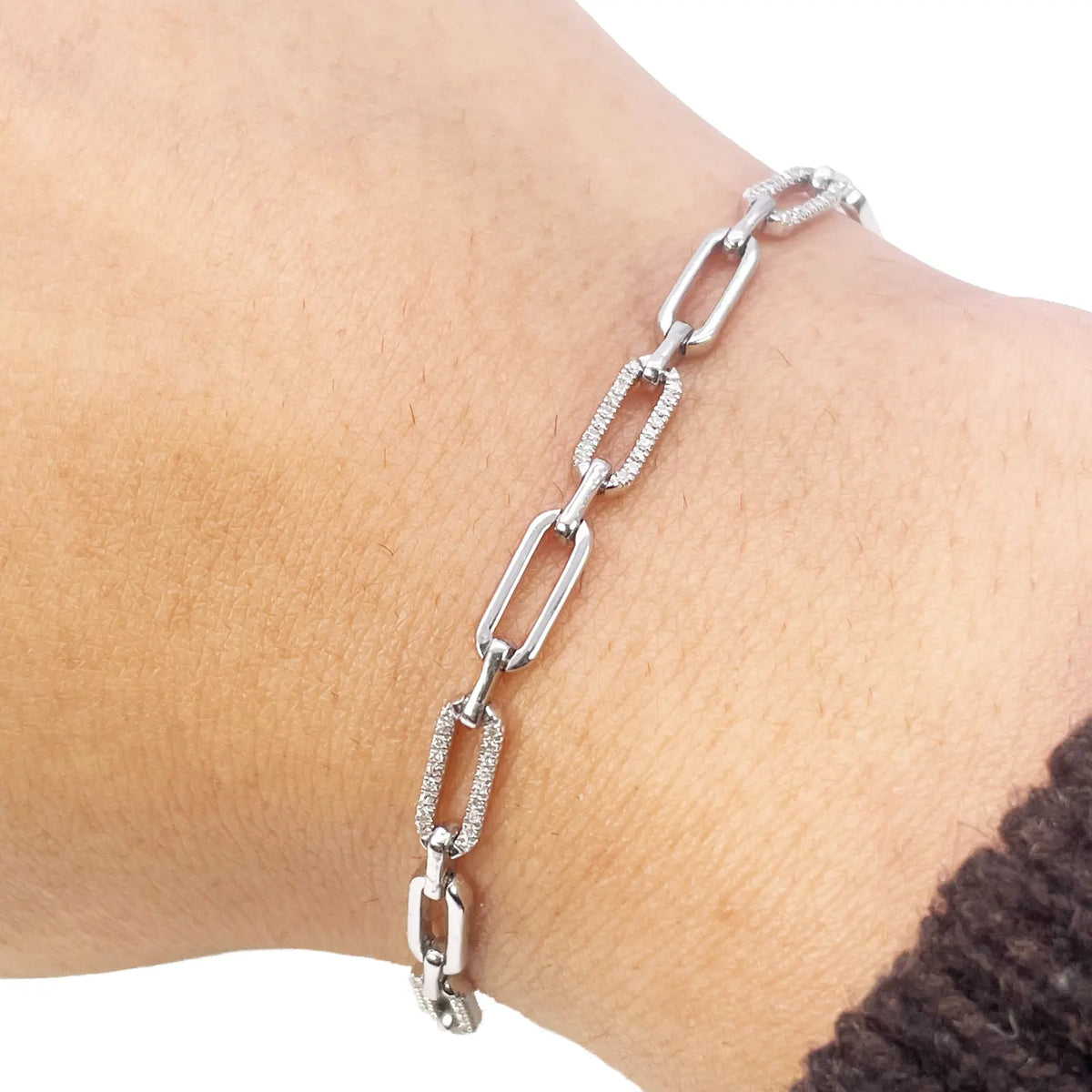 14ct White Gold Paper Clip Link Diamond Bracelet 0.20ct 7 Inches & 3.8mm Width Diamond Bracelets