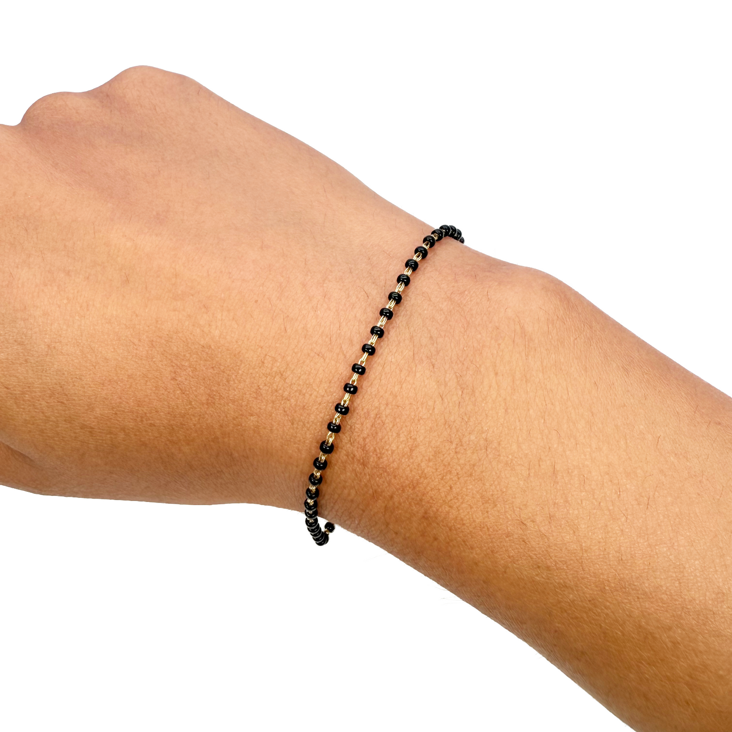 18ct Yellow Gold Traditional Black Beaded Mangalsutra Bracelet 7 Inches