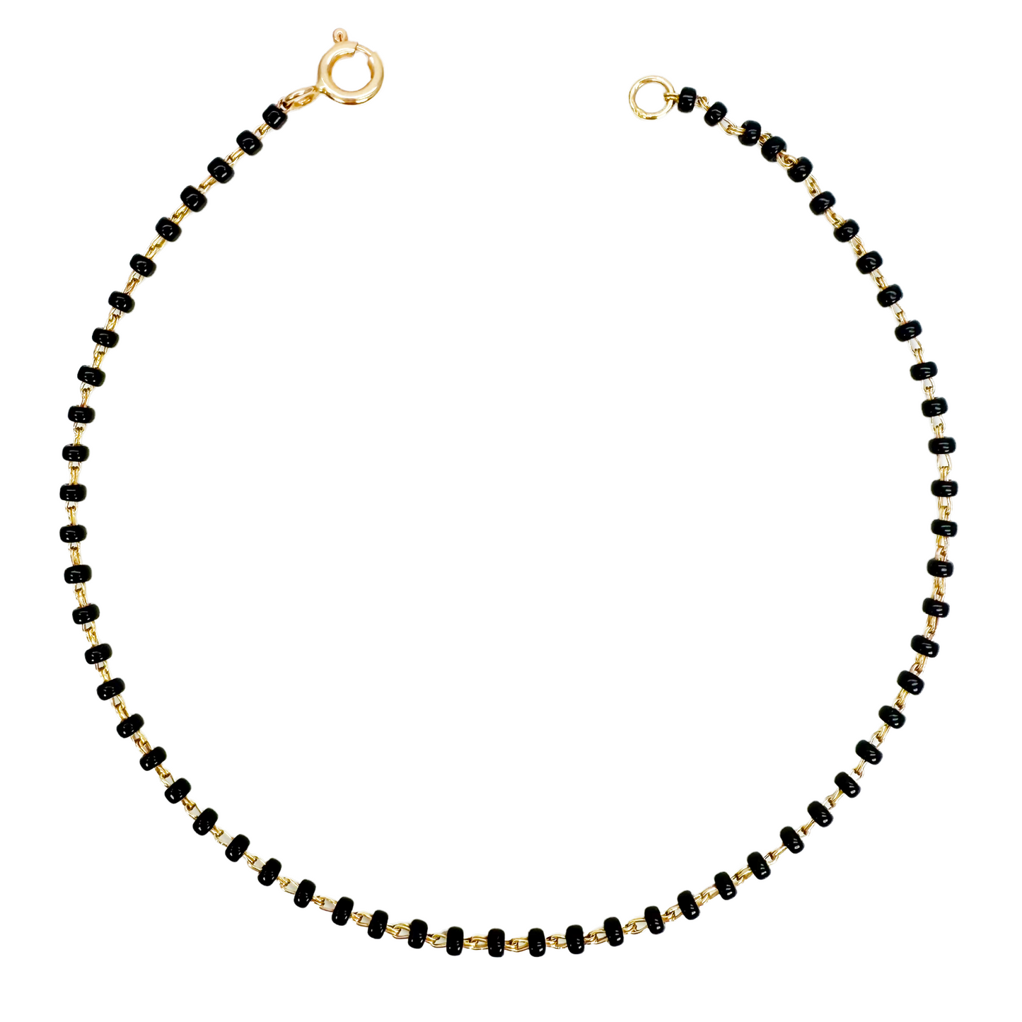 18ct Yellow Gold Traditional Black Beaded Mangalsutra Bracelet 7 Inches