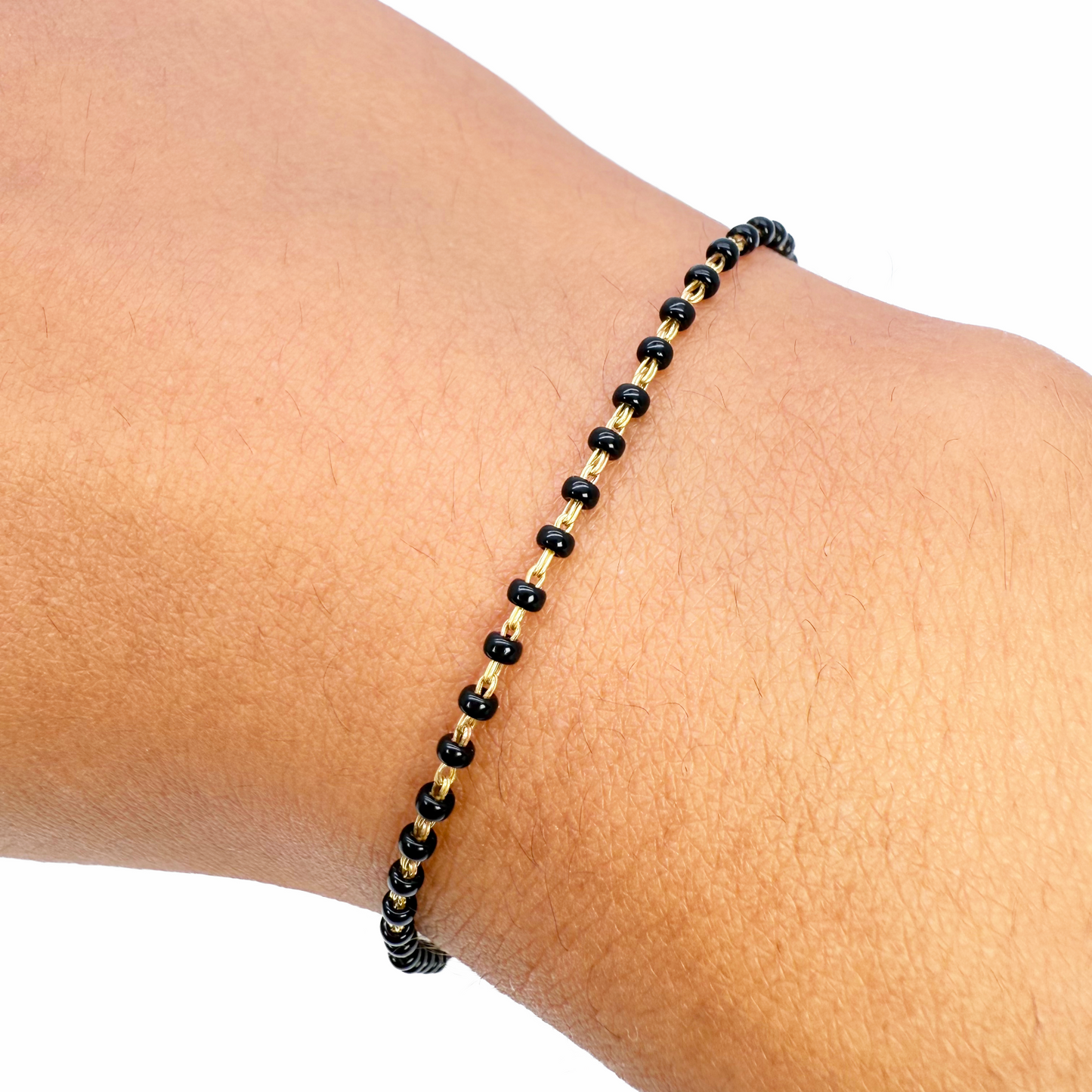 18ct Yellow Gold Traditional Black Beaded Mangalsutra Bracelet 7 Inches