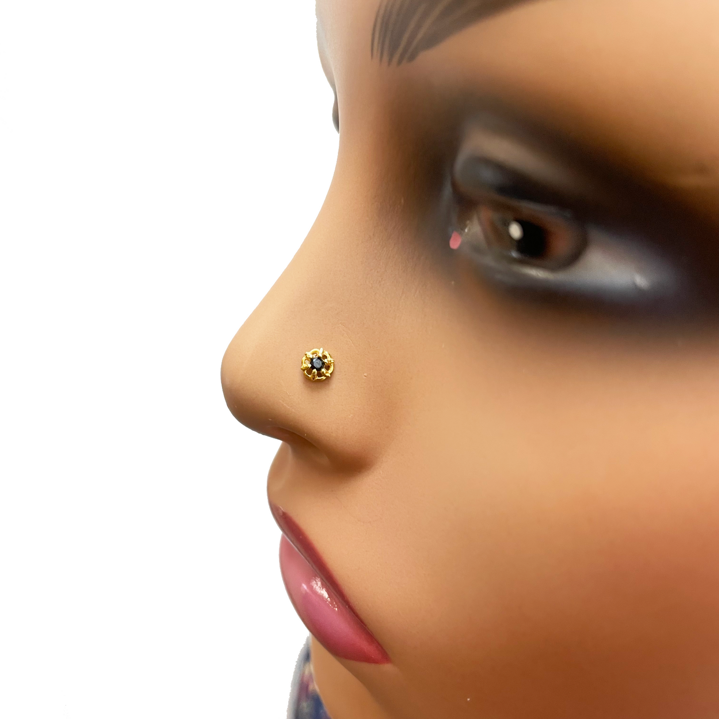 22ct Yellow Gold Black Cubic Zirconia Claw Set Nose Stud