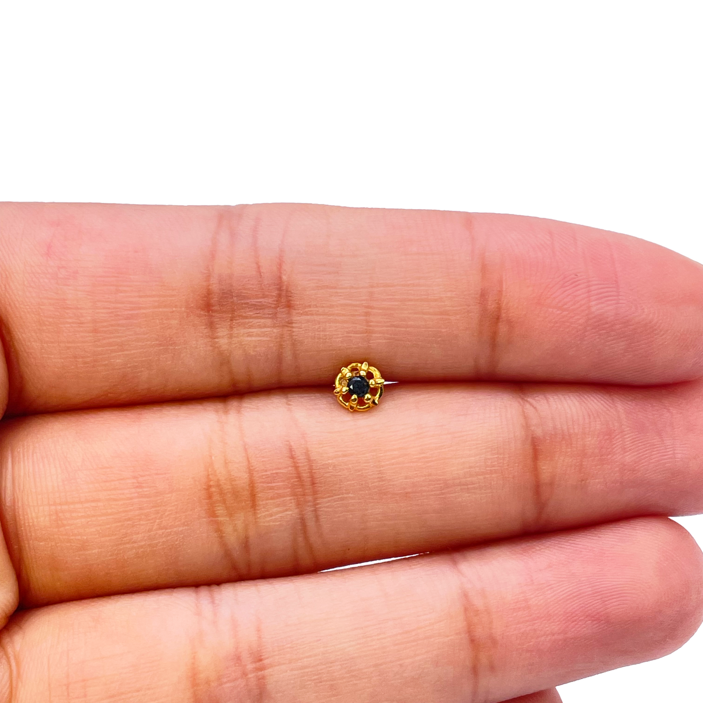 22ct Yellow Gold Black Cubic Zirconia Claw Set Nose Stud