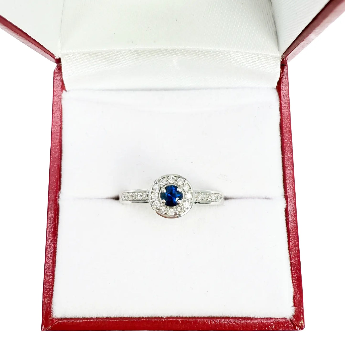 18ct Natural Blue Sapphire & Round Diamond Halo Half Eternity Ring 0.35ct Diamond Ring