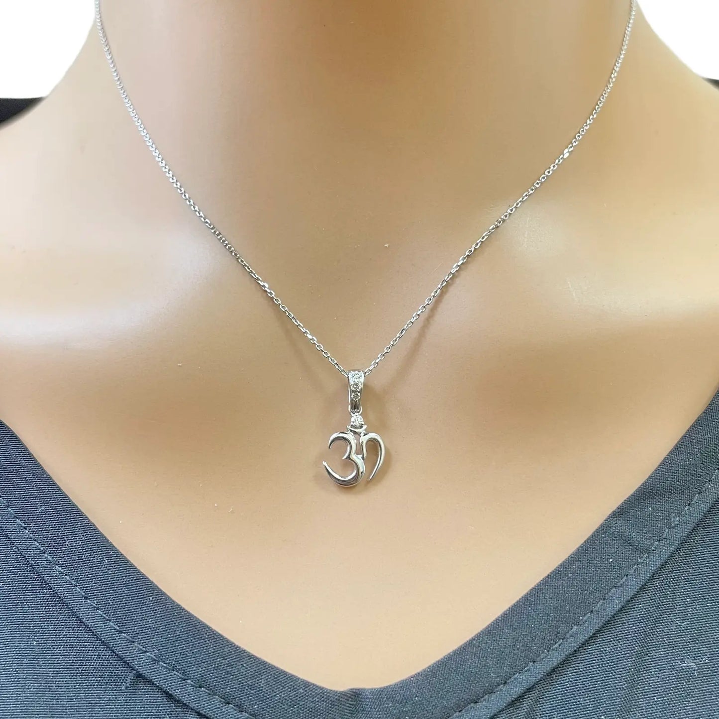 18ct White Gold Diamond Om Pendant Charm Necklace Divine Om Jewelry Diamond Pendant