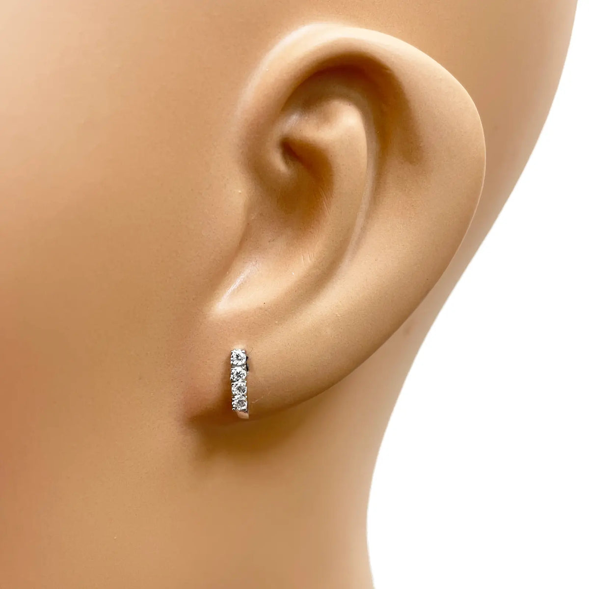 18ct White Gold High Polished Five Stone Cubic Zirconia Childrens Earrings 9mm Length