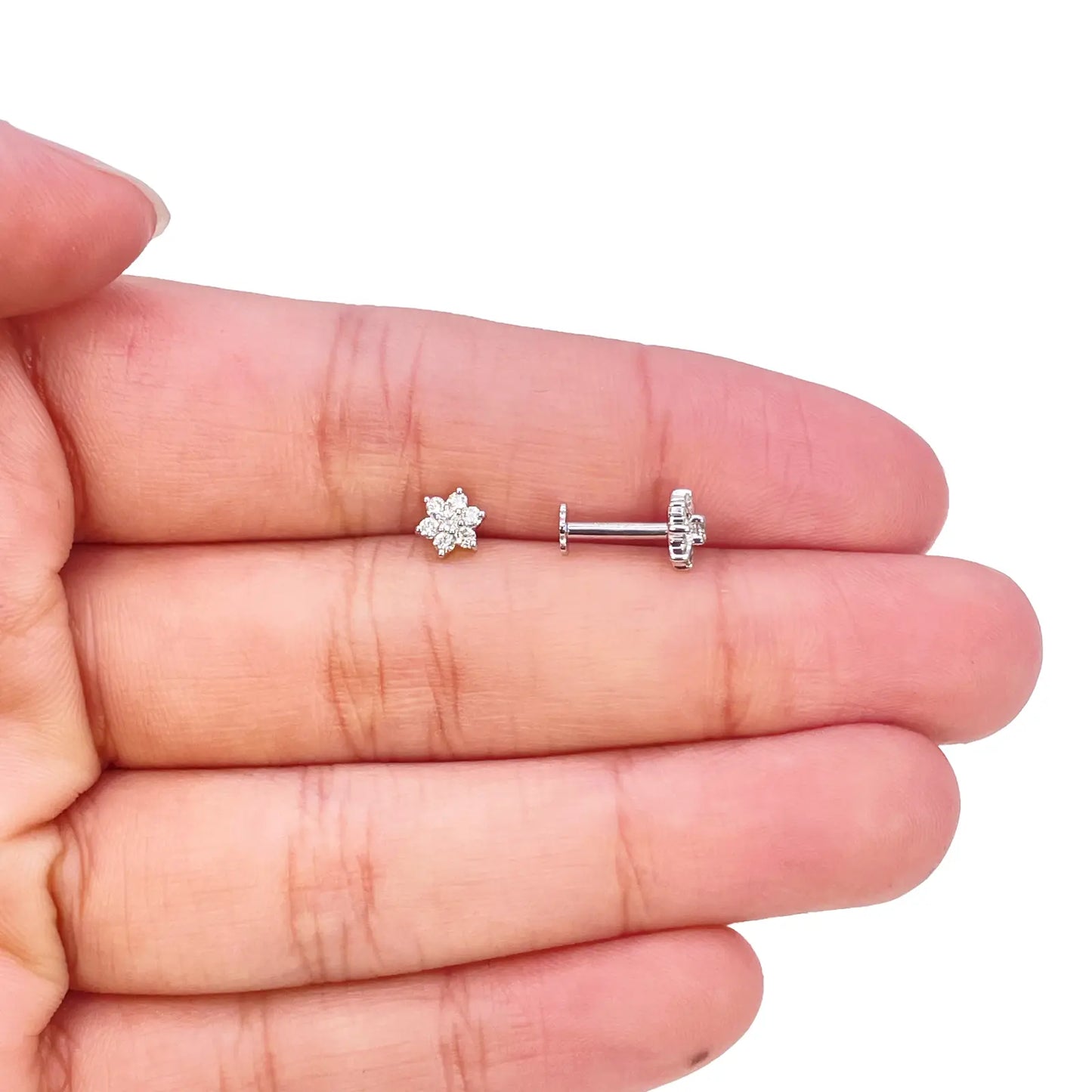 18ct White Gold Natural Diamond Floral Stud Earrings 0.18ct - 4.5mm Width