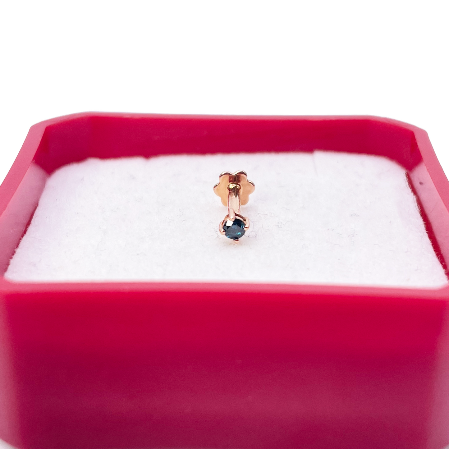 18ct White Or Rose Gold Blue Diamond Nose Stud Piercing Pin 0.03ct 4 Claw 2mm Width