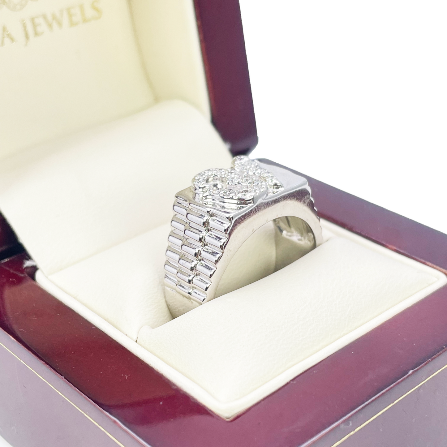 18ct White Gold & Round Natural Diamond Gents OM Signet Ring 0.35ct