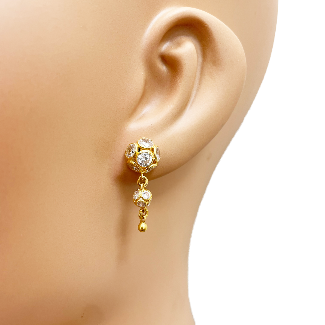22ct Yellow Gold Cubic Zirconia Five Sparkly Beaded Necklace and Matching Beaded Drop Earrings
