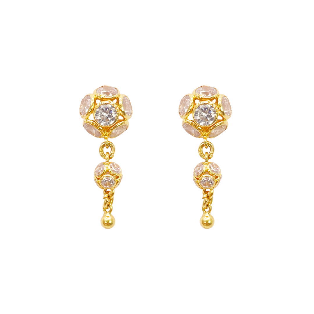 22ct Yellow Gold Cubic Zirconia Five Sparkly Beaded Necklace and Matching Beaded Drop Earrings