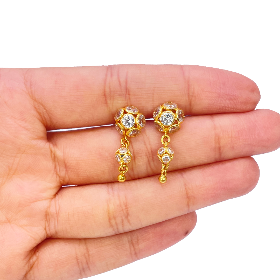 22ct Yellow Gold Cubic Zirconia Five Sparkly Beaded Necklace and Matching Beaded Drop Earrings
