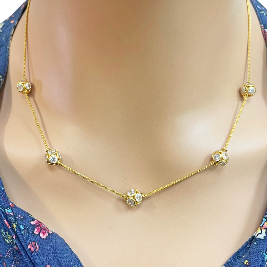 22ct Yellow Gold Cubic Zirconia Five Sparkly Beaded Necklace and Matching Beaded Drop Earrings