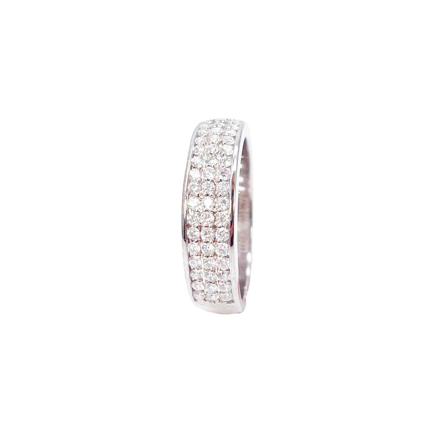 18ct White Gold Three Row Natural Diamond Half Eternity Wedding Band 0.45ct