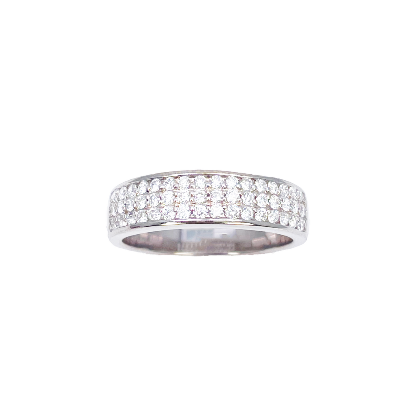 18ct White Gold Three Row Natural Diamond Half Eternity Wedding Band 0.45ct