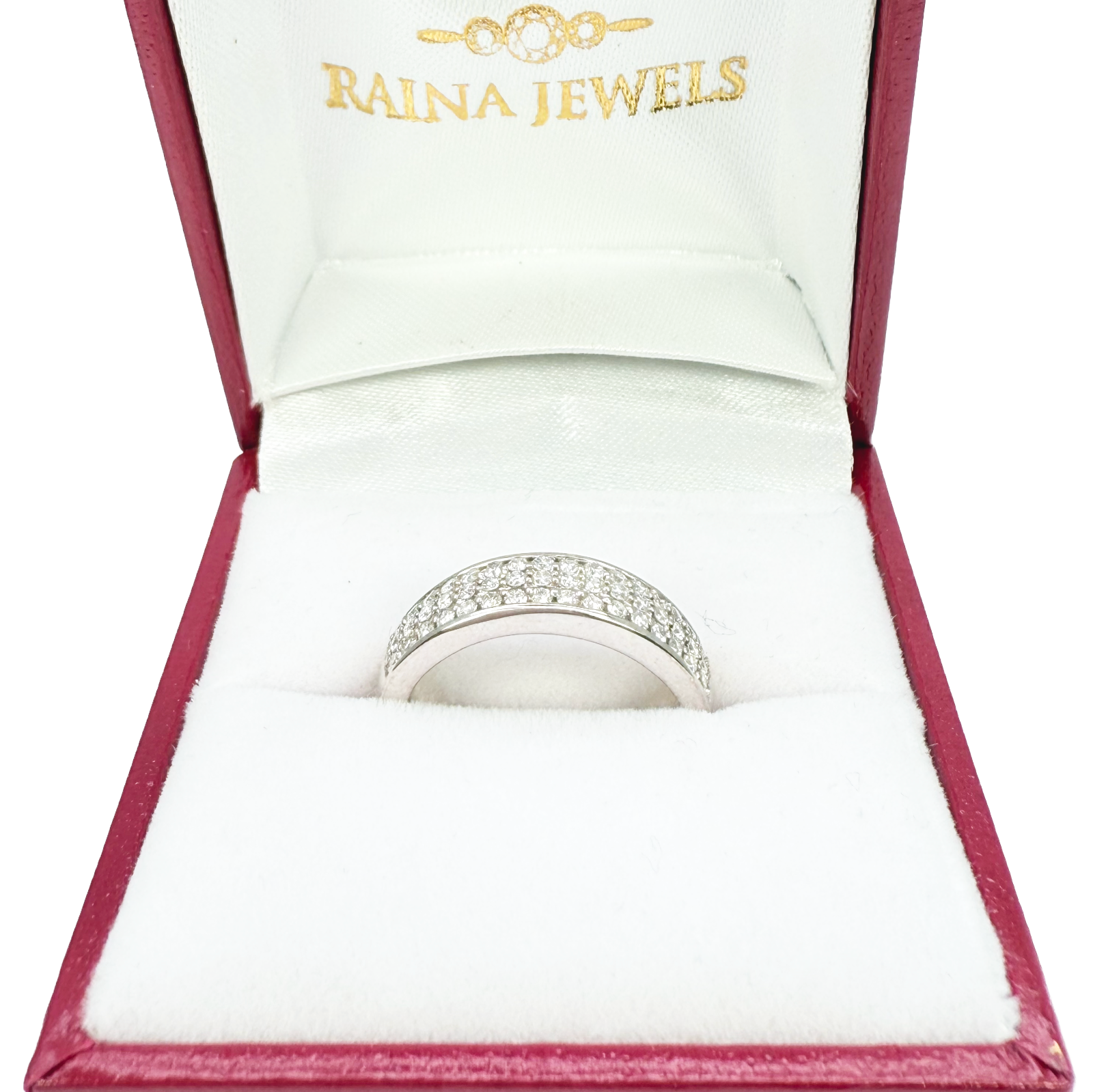 18ct White Gold Three Row Natural Diamond Half Eternity Wedding Band 0.45ct  Diamond Ring