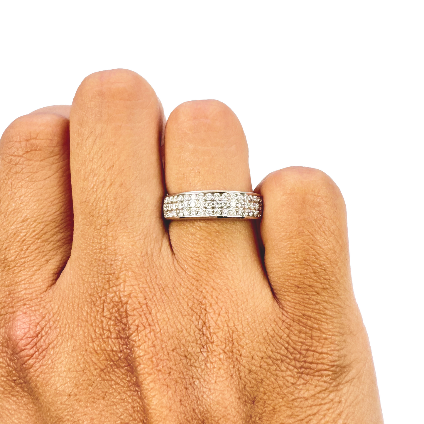18ct White Gold Three Row Natural Diamond Half Eternity Wedding Band 0.45ct