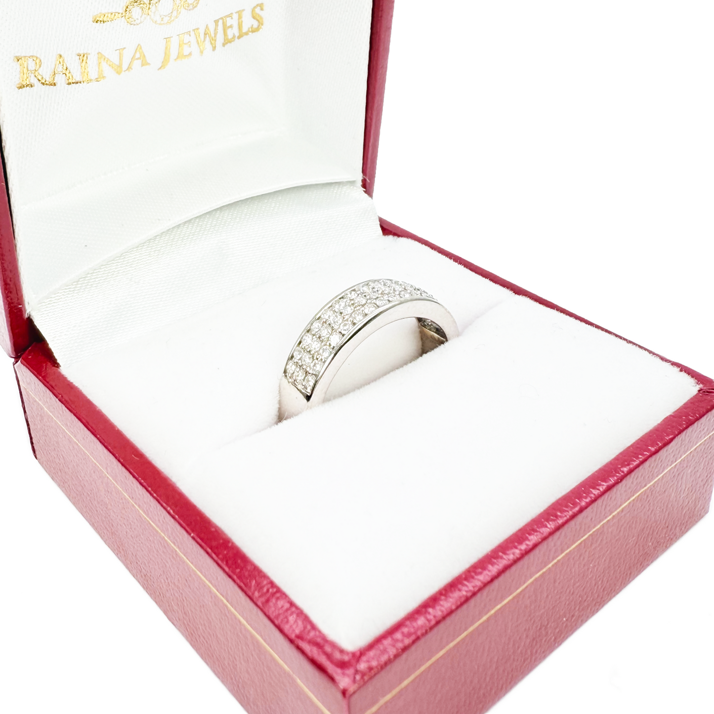 18ct White Gold Three Row Natural Diamond Half Eternity Wedding Band 0.45ct