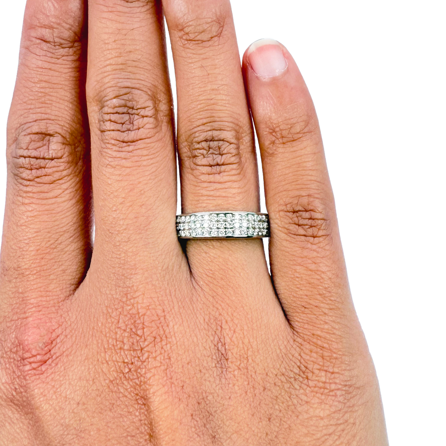 18ct White Gold Three Row Natural Diamond Half Eternity Wedding Band 0.45ct
