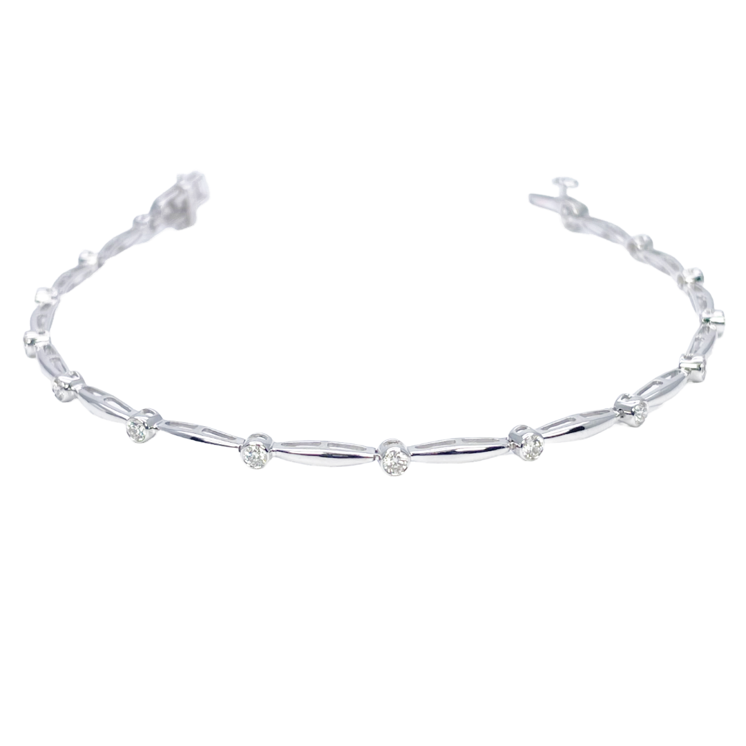 18ct White Gold Round Natural Diamond Bamboo Bracelet 0.55ct 7 Inches