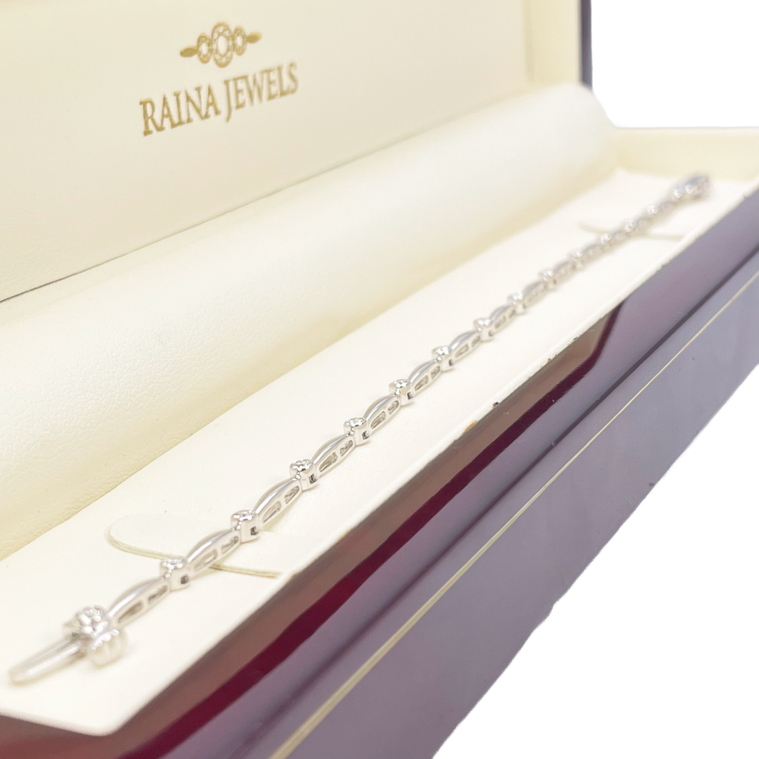 18ct White Gold Round Natural Diamond Bamboo Bracelet 0.55ct 7 Inches
