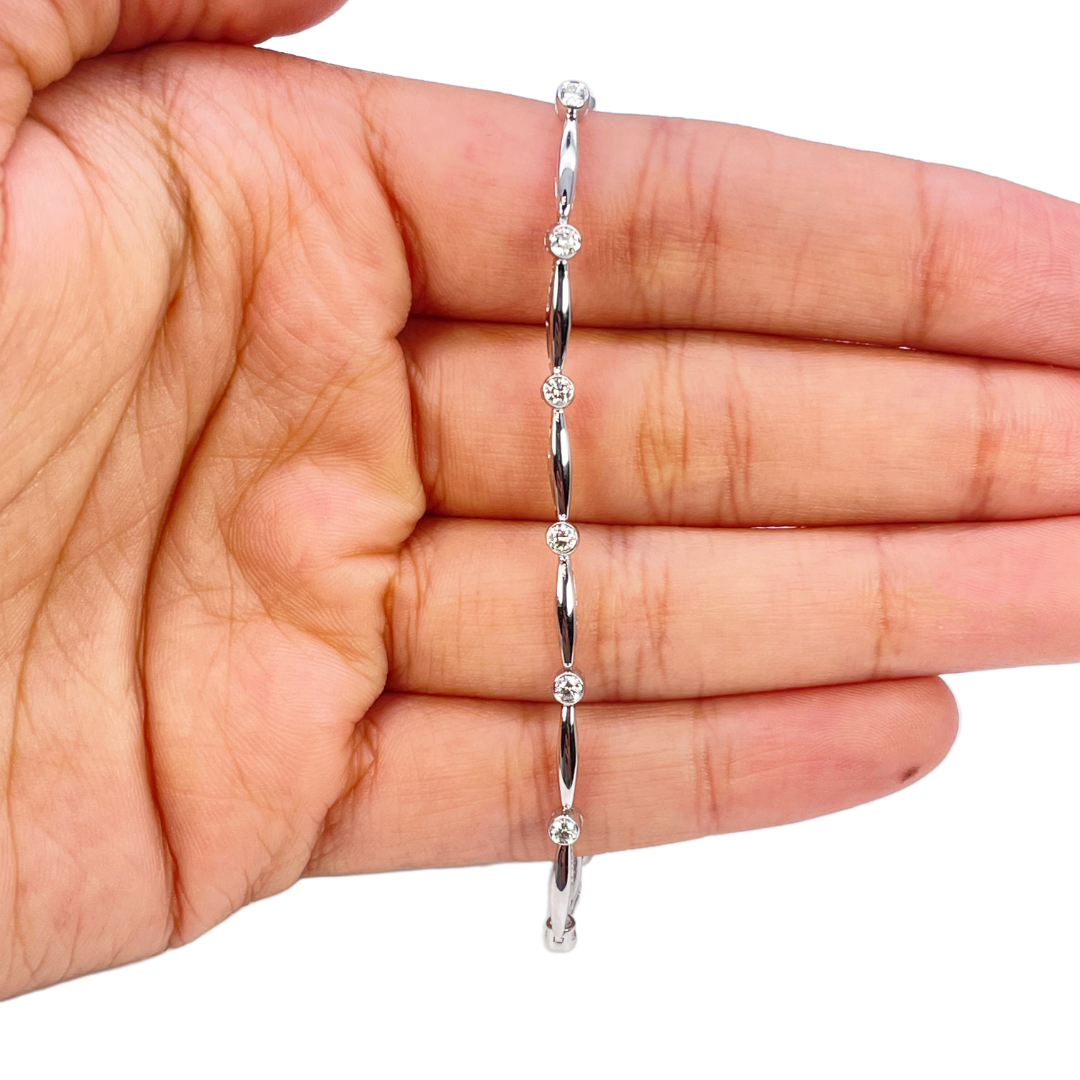18ct White Gold Round Natural Diamond Bamboo Bracelet 0.55ct 7 Inches