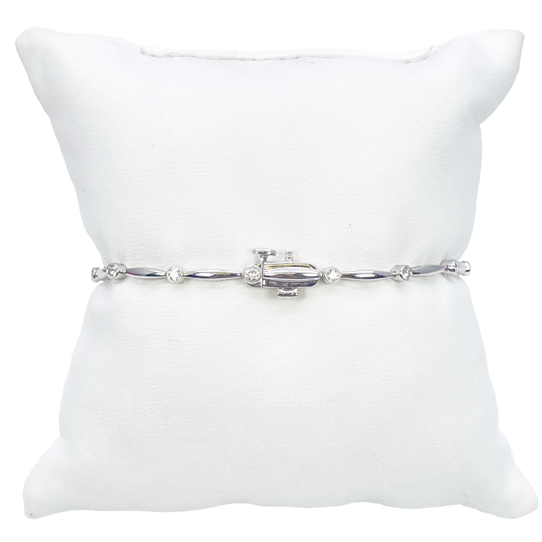 18ct White Gold Round Natural Diamond Bamboo Bracelet 0.55ct 7 Inches