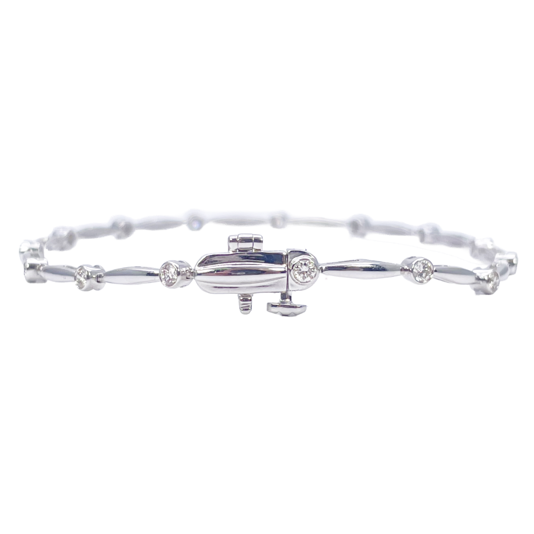 18ct White Gold Round Natural Diamond Bamboo Bracelet 0.55ct 7 Inches