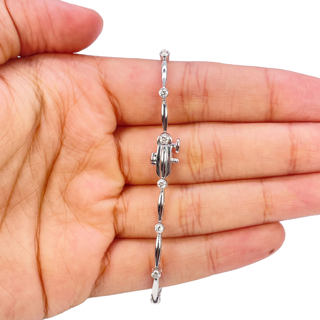 18ct White Gold Round Natural Diamond Bamboo Bracelet 0.55ct 7 Inches