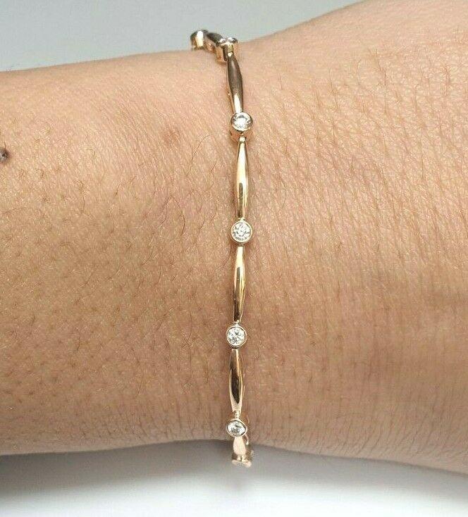 18ct Rose Gold Round Natural Diamond Bamboo Bracelet 0.50ct 7 Inches Diamond Bracelet