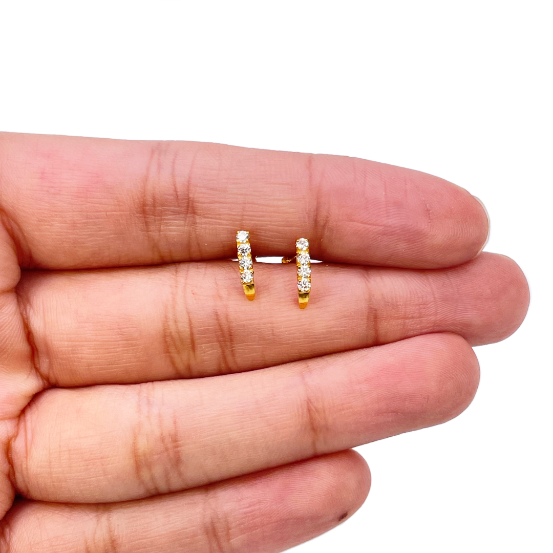 22ct Yellow Gold Four Stone Half Hoop Children's Earrings 9.6mm