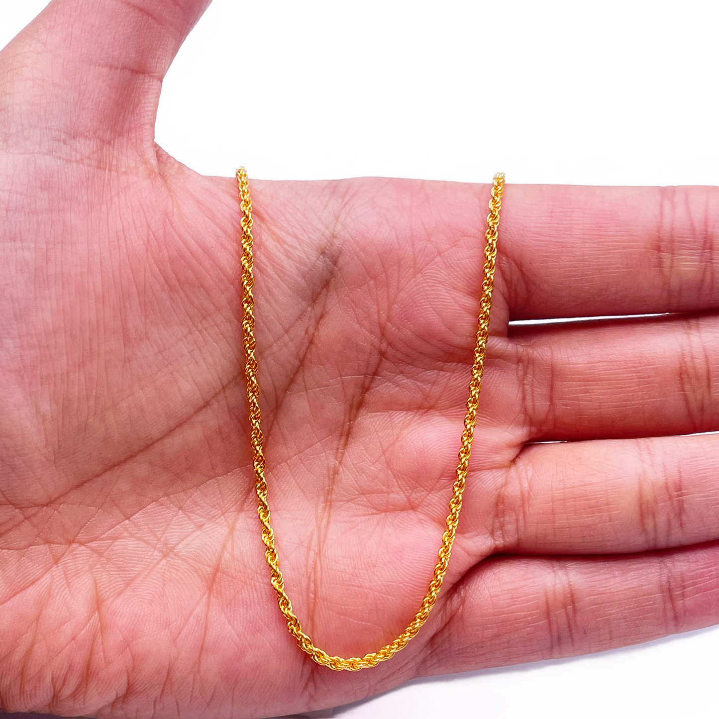 22ct Yellow Gold Lightweight Rope Chain Necklace 16 Inches 1.7mm Width