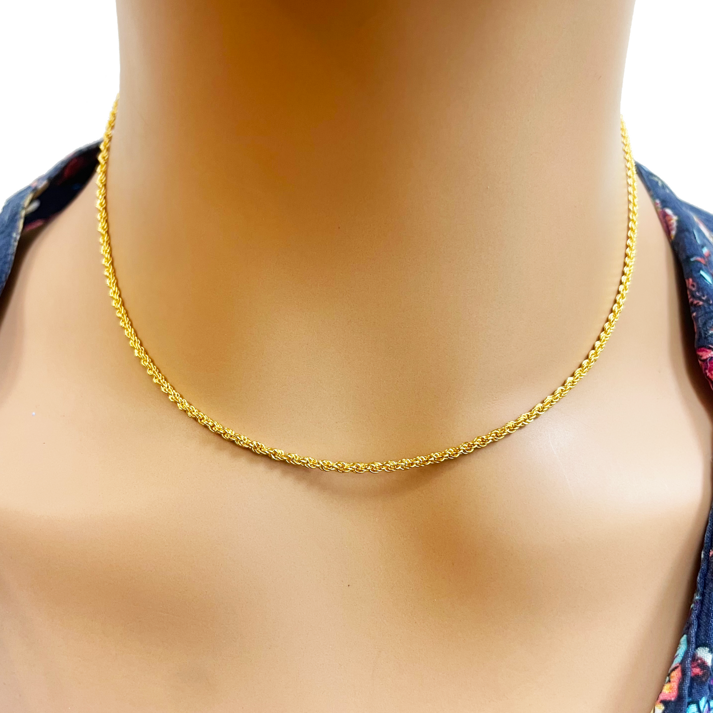 22ct Yellow Gold Lightweight Rope Chain Necklace 16 Inches 1.7mm Width