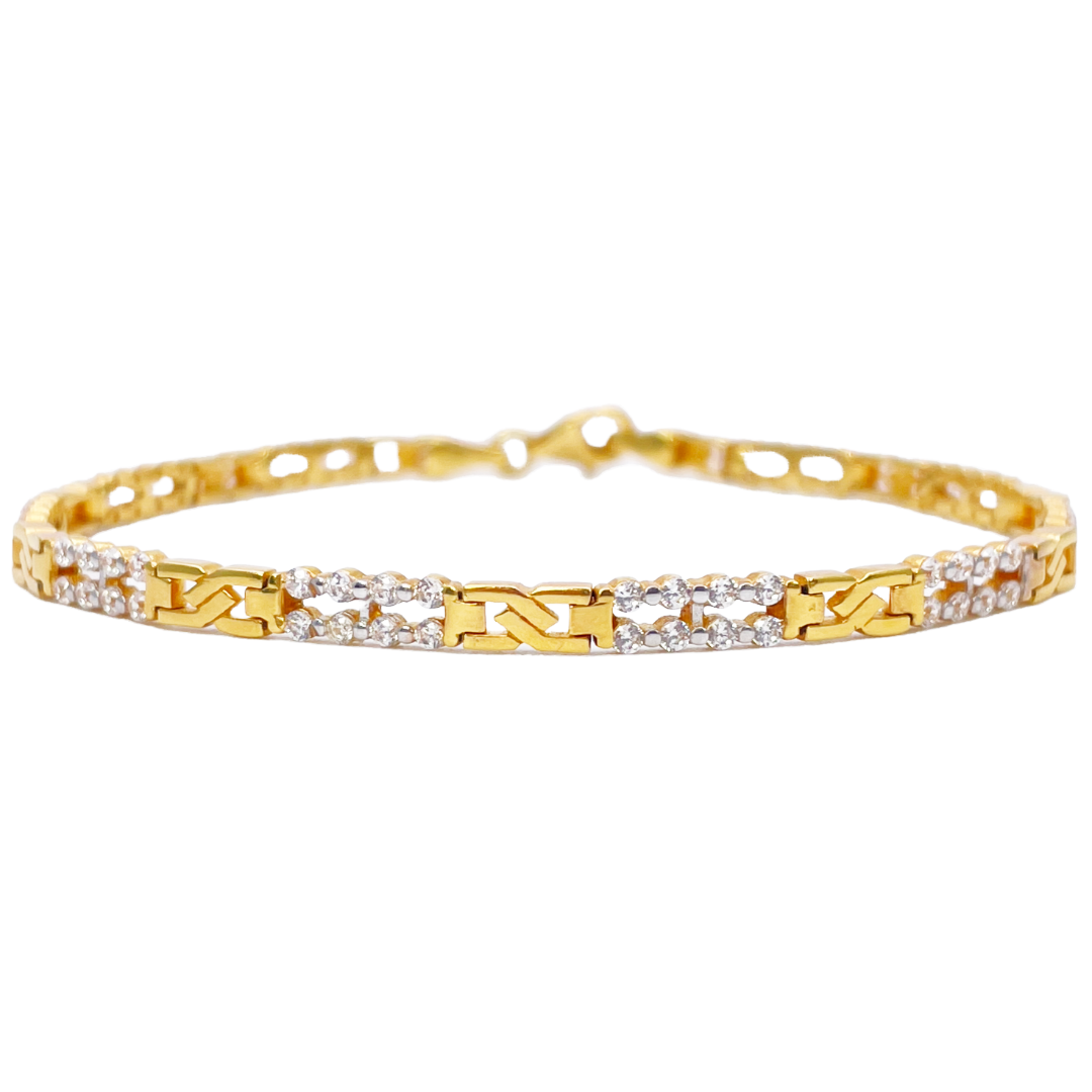22ct Yellow Gold Beautiful Cubic Zirconia Two Row Link Bracelet 7 Inches 3.5mm Width