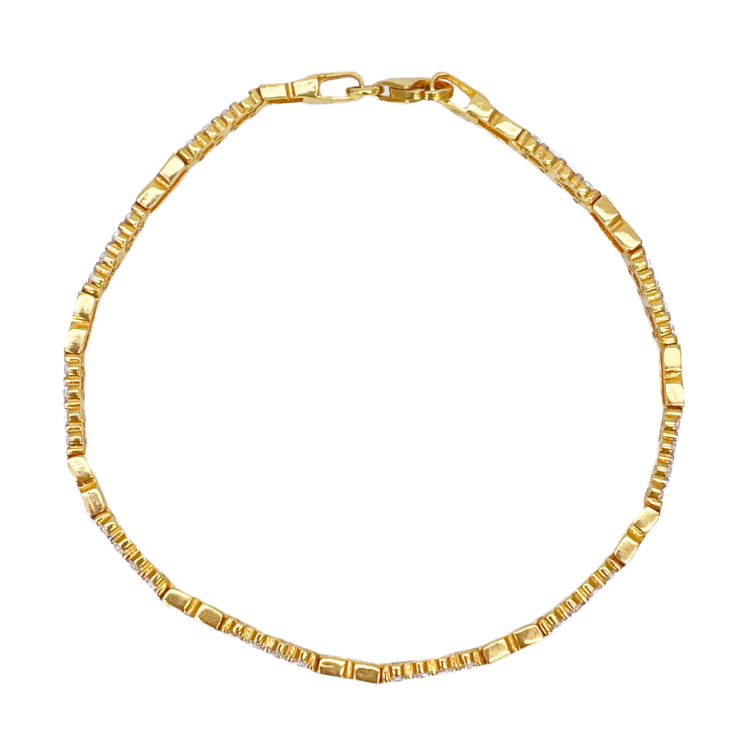 22ct Yellow Gold Beautiful Cubic Zirconia Two Row Link Bracelet 7 Inches 3.5mm Width